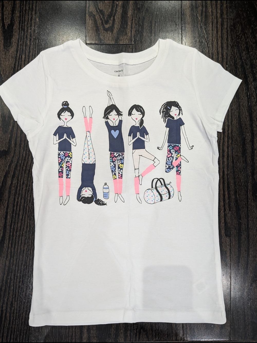 5/$35 Carter’s Girls Yoga Graphic T-Shirt – Size 8 – White – 100% Cotton